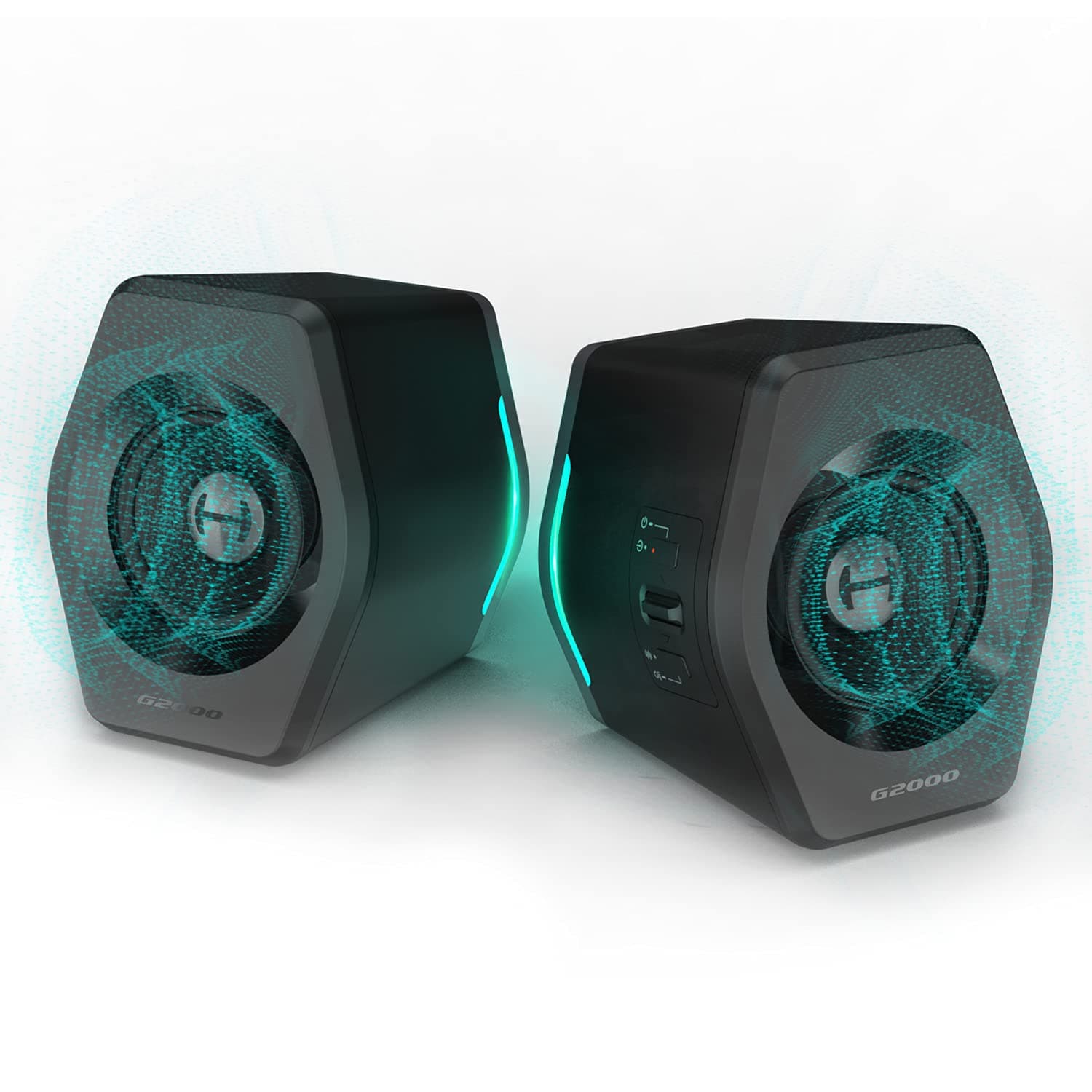 G2000 32W PC Gaming Computer Speakers for Laptop Mac Desktop Computer Woofer Speakers Bluetooth USB 3.5mm AUX Inputs RGB Lights Multimedia Speakers Black
