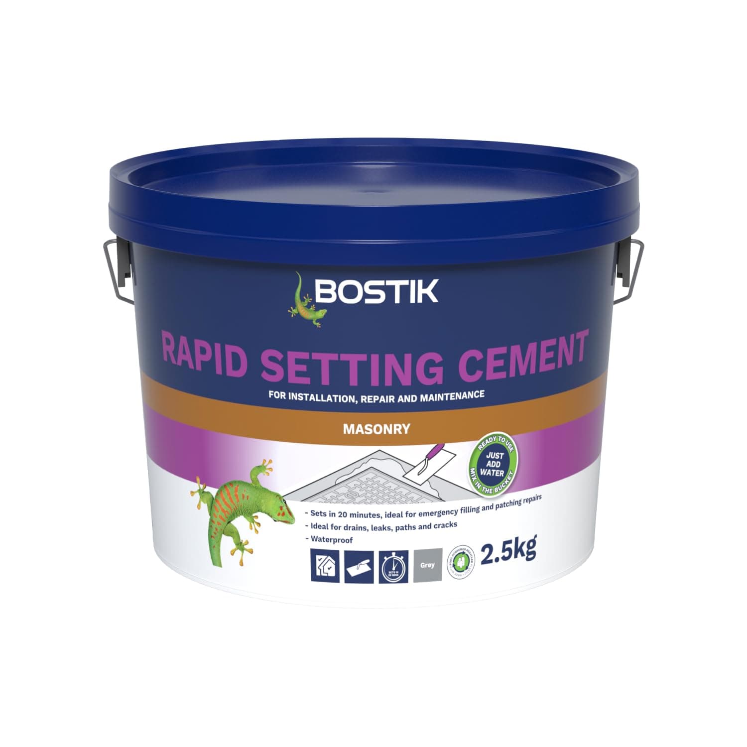Cementone Rapid Setting Cement, For Interior & Exterior Use, Waterproof, Colour: Grey, 2.5kg,packaging may vary