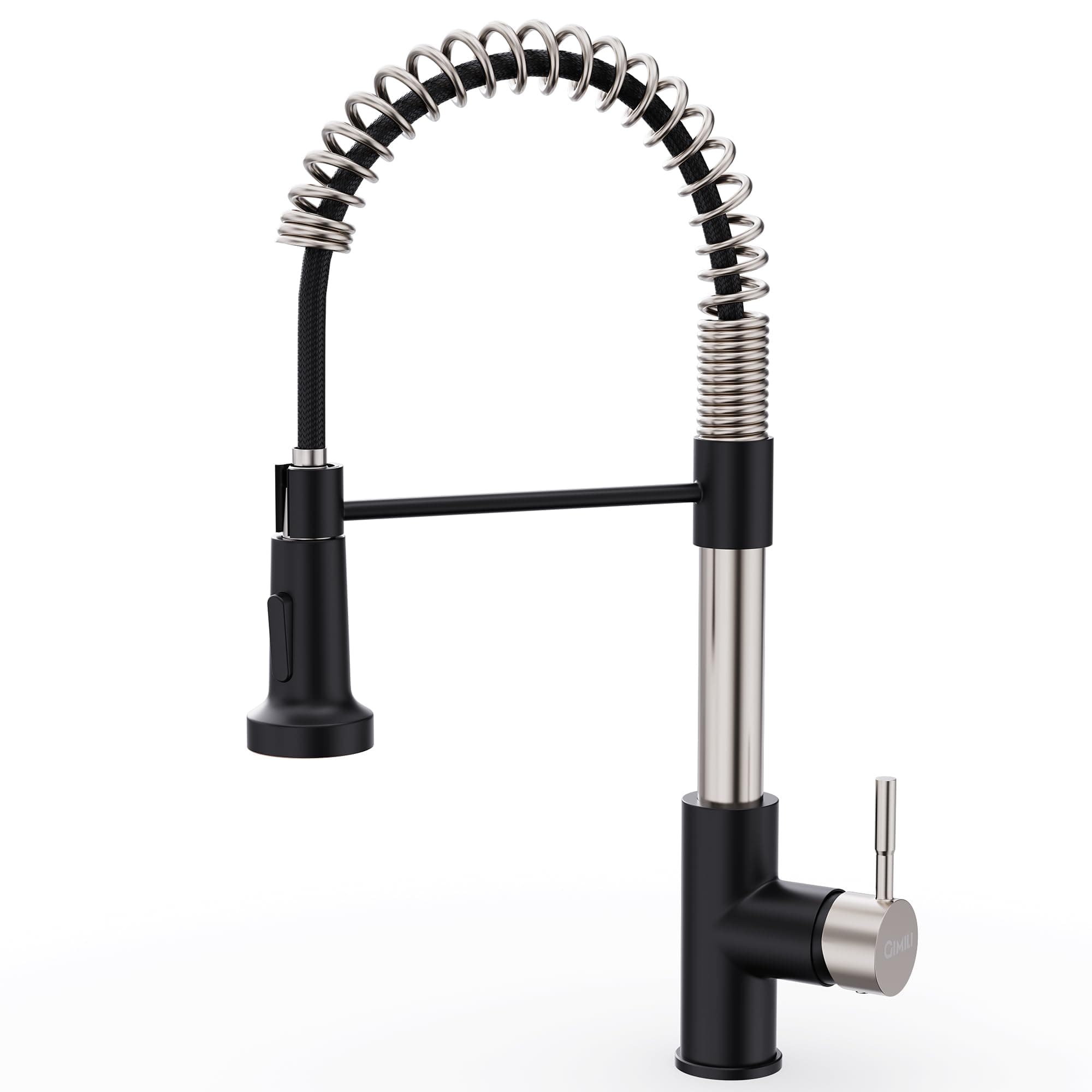Kitchen Faucet with Pull Down Sprayer Single Hole Stainless Steel Sink Faucet, Suitable for Farmhouses, RV, Laundry Room, Outdoor, and Campers. Llave para fregadero de cocina Nickel and Black