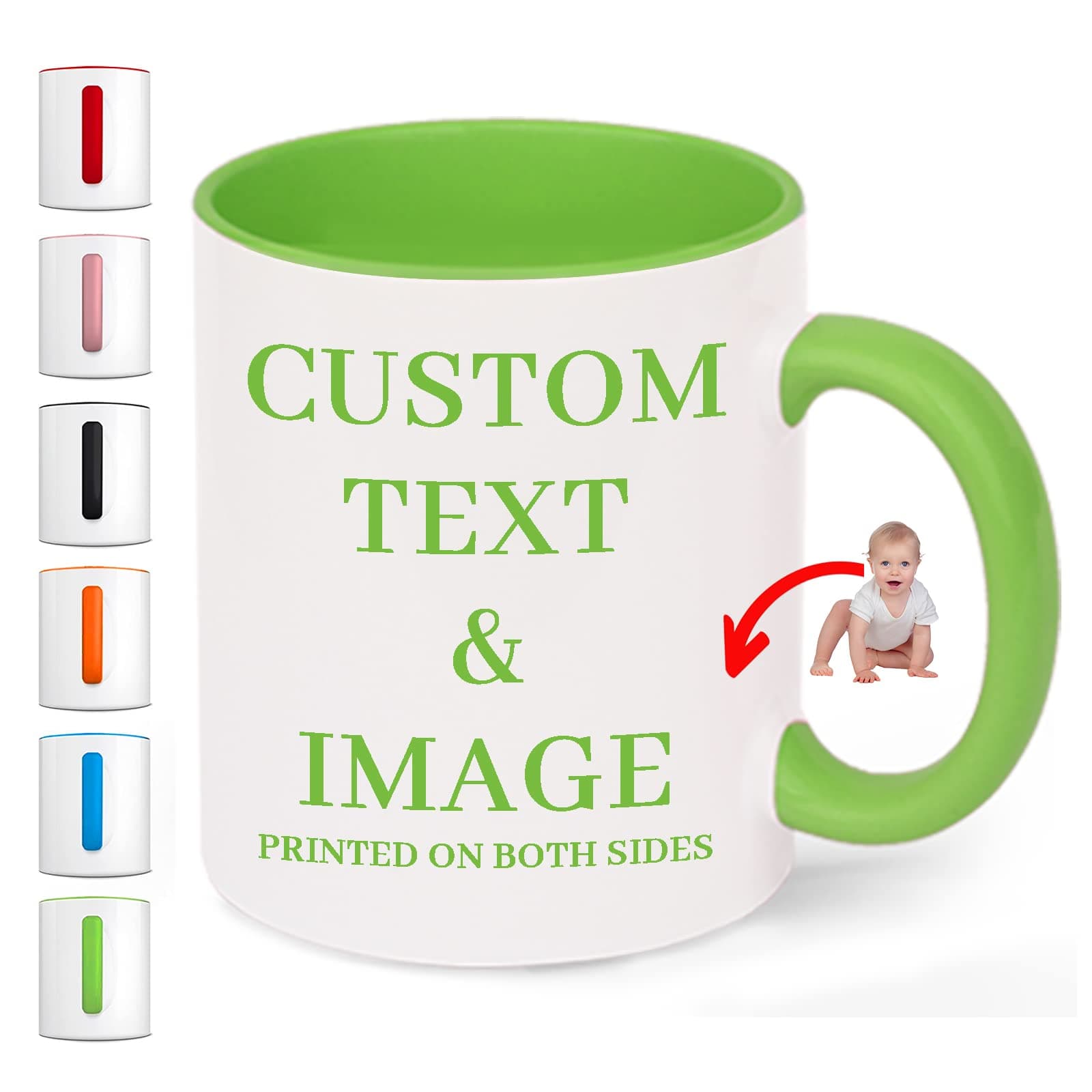Custom Coffee Mug 11 Oz With Text and Photo, Personalized Mug Gifts for Christmas, Valentine’S Day, Mother’S Day Green