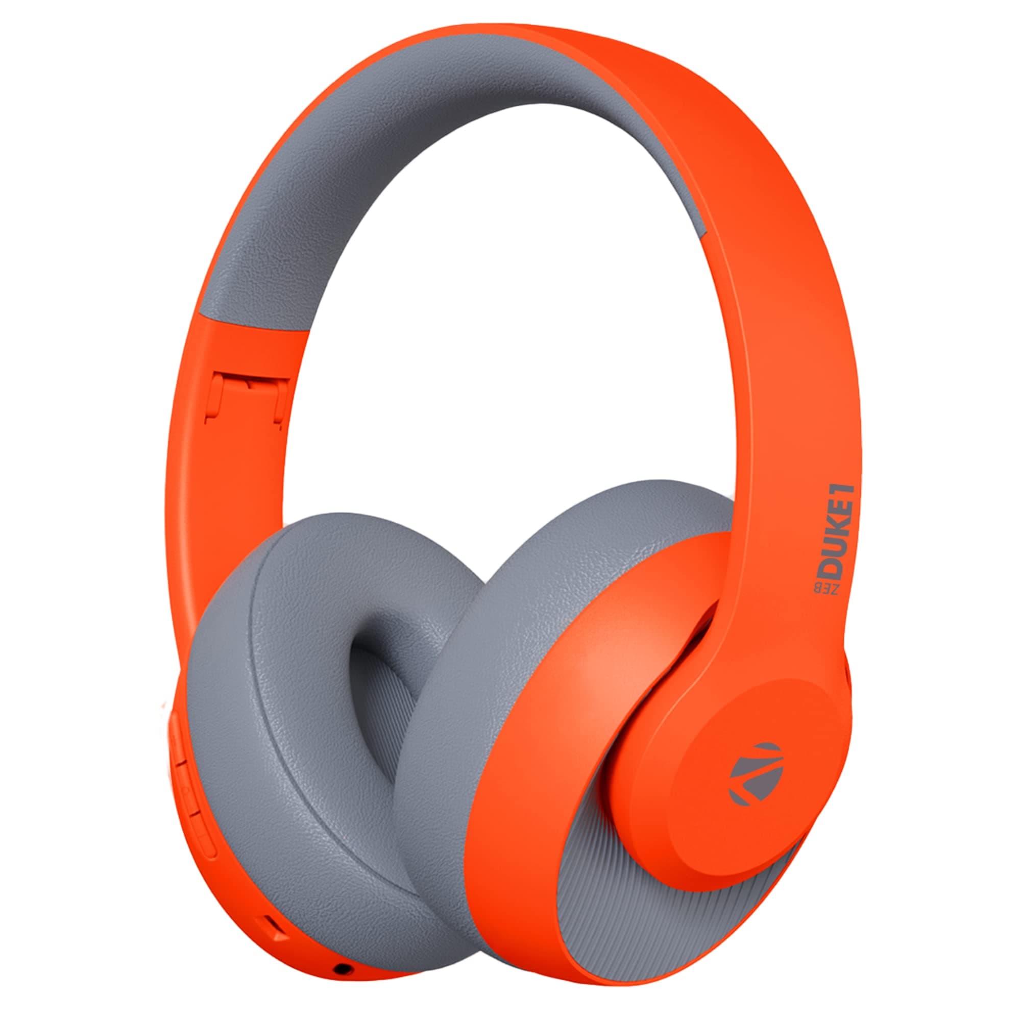 Zebronics Zeb-DUKE1 Wireless Bluetooth 5.0 Over Ear Headphone with Voice Assistant, AUX Port, Call Function, 34Hrs* Battery Backup, Dual Pairing, Media & Volume Control with mic (Orange with Grey)