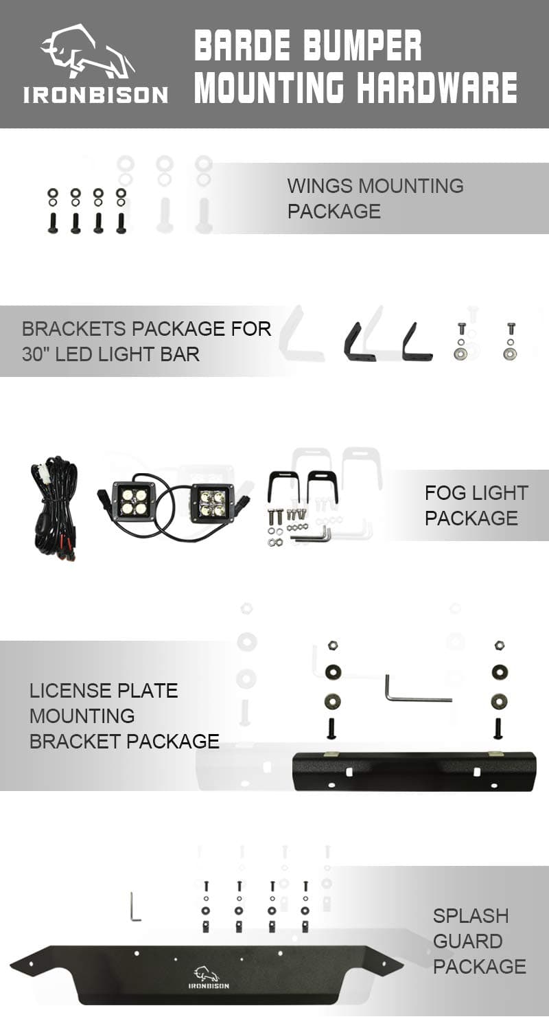 IRONBISON Front Bumper for 2013-2018 Dodge RAM 1500 (Exclude Rebel Trim) Pickup Truck Front Bumper Guard with 2 LED Fog Lights/Splash Guard Can Add 30” LED Light Fine Textured Black