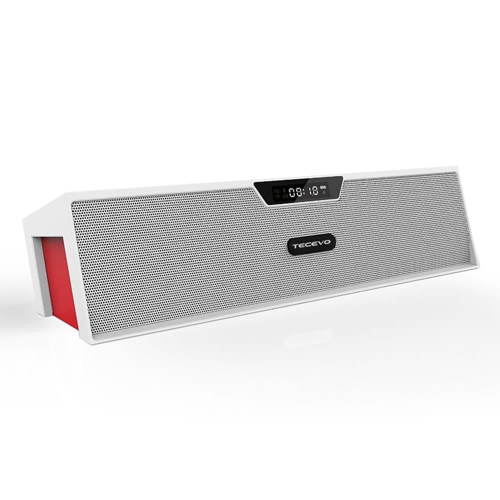 TECEVO® T7 Bluetooth Wireless Speaker 10W RMS, Multi-functional Portable Mini Soundbar, Built-in Alarm Clock, FM Radio, Microphone TF Card Reader, USB Host, AUX Line-in (T7 - White)
