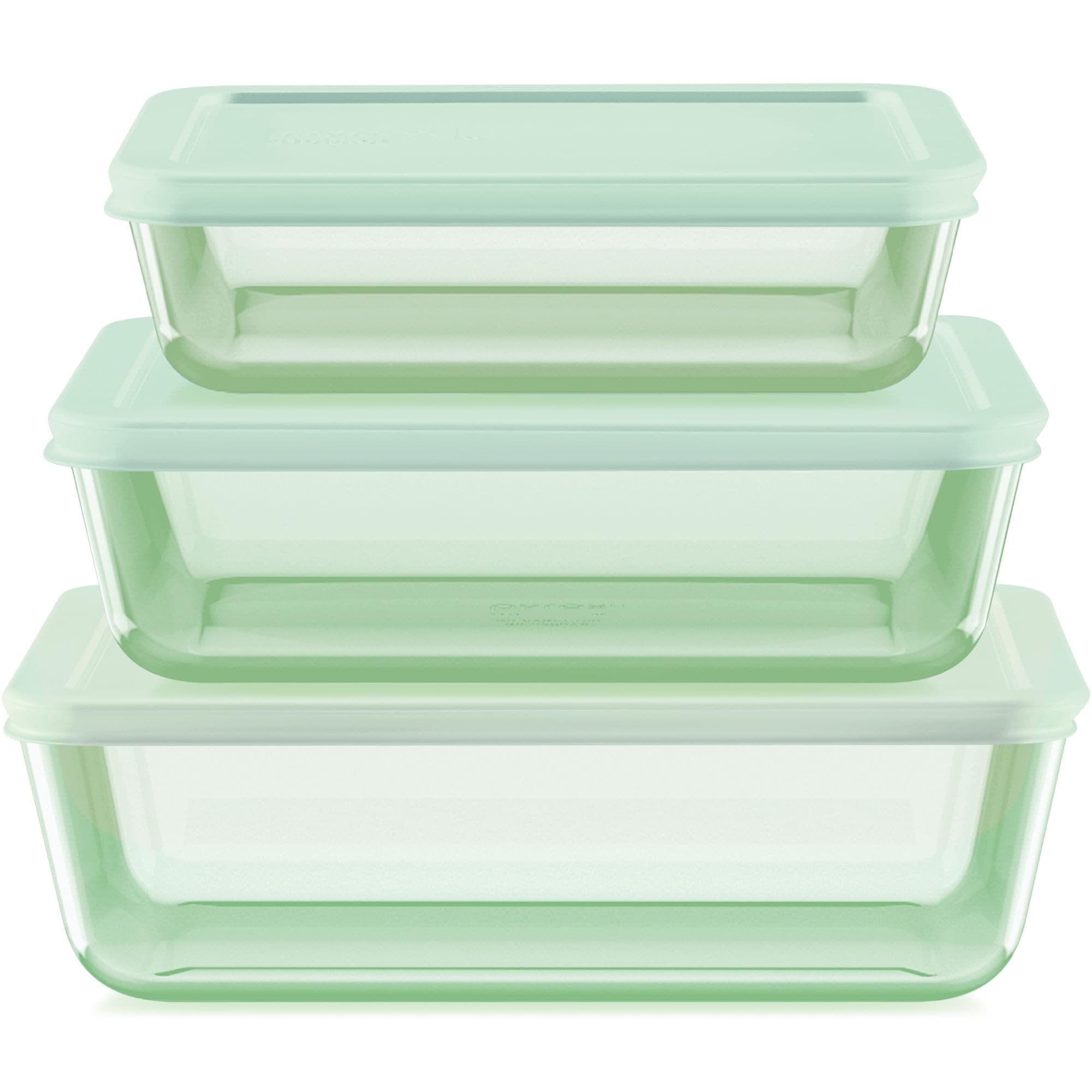 Pyrex Colors Tinted (6-PC Large) Medium/Large Rectangle Food Storage Container Set, Snug Fit Non-Toxic Plastic BPA-Free Lids, Freezer Dishwasher Microwave Safe, 3 Cup, 6 Cup & 11 Cup