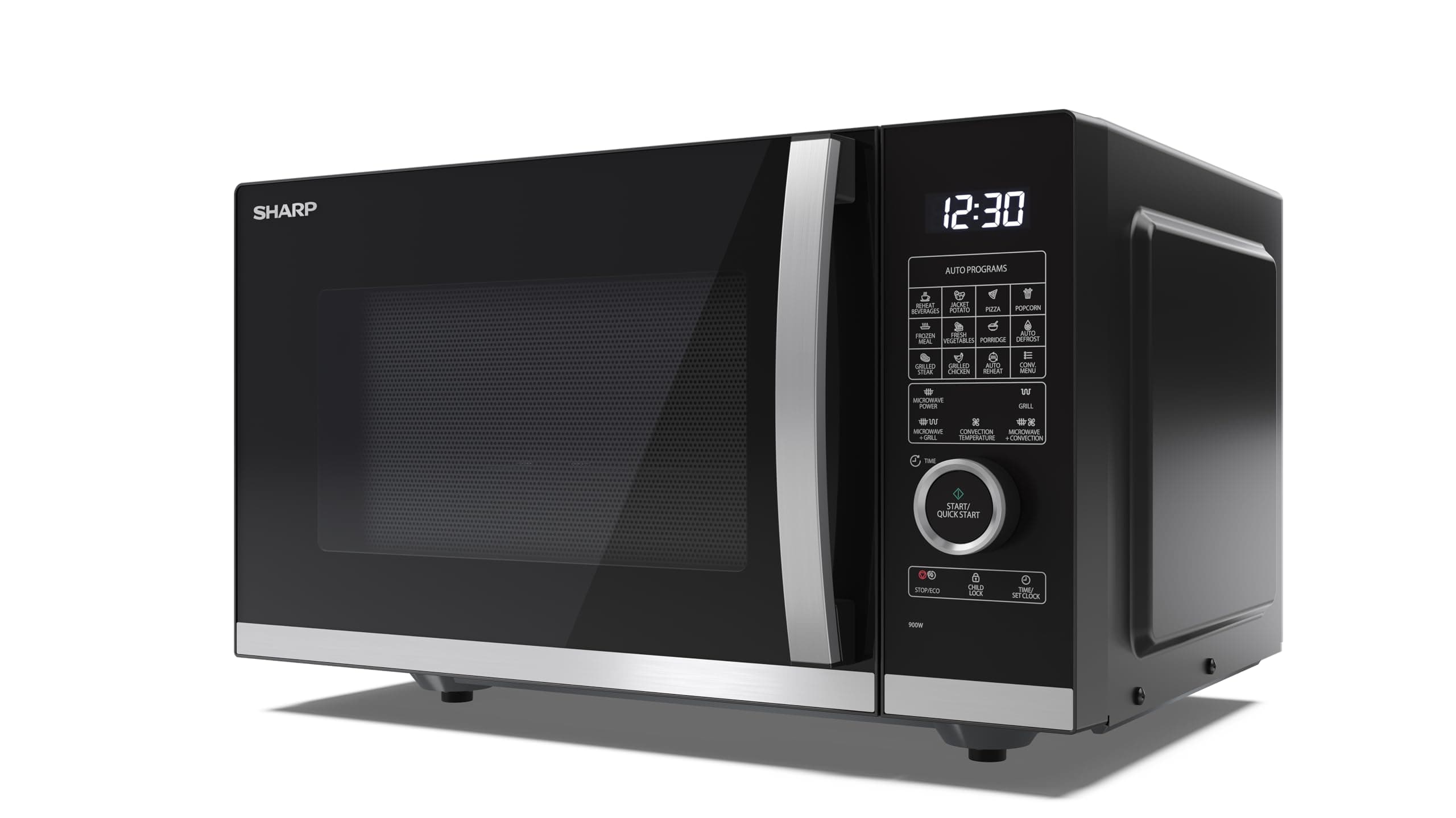 YC-QC254AU-B 25 Litre 900W Digital FLATBED Combination Microwave Oven with 1050W Grill, 10 power levels, ECO Mode, defrost function, LED cavity light - Black
