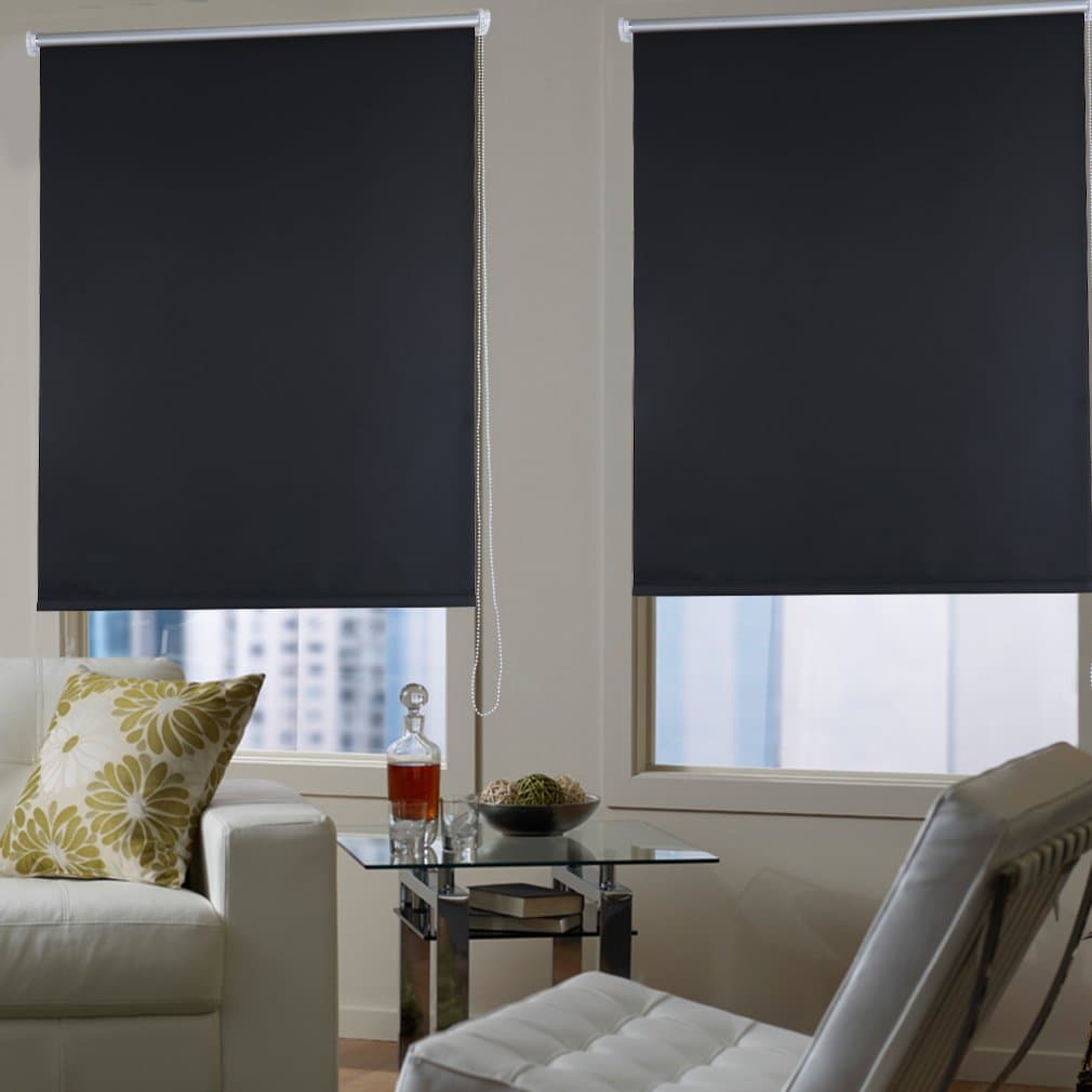 SHINE HOME Black Roller Blinds 100x175cm Blackout Blinds Light Blocking Silver Coating No Drilling Required - Simply Clip Over the Window Frame Heavy Duty Window Blinds Curtains with Beaded Chains