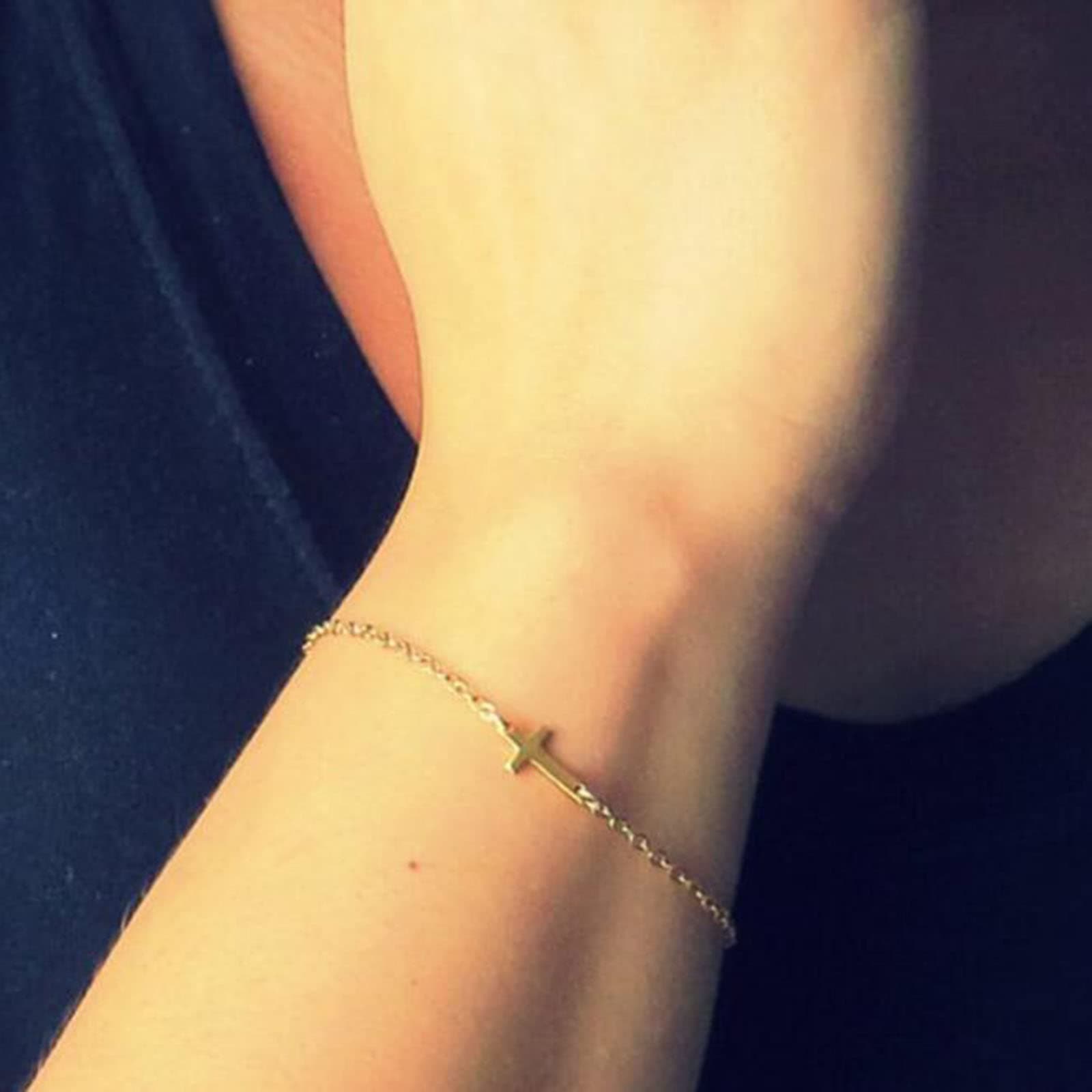 Boho Cross Bracelets Hand Chain Dainty Cute Tiny Cross Handmade Bracelets Jewelry Gifts for Women Teen Girls (Gold)