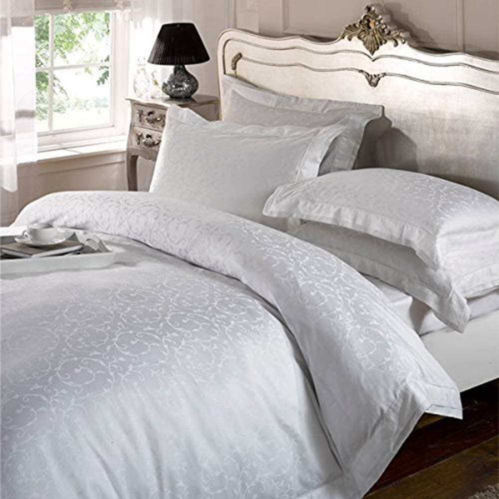 Emma Barclay Isadora Jacquard 300 Thread Count 100% Cotton Percale Duvet Cover Set, White, King
