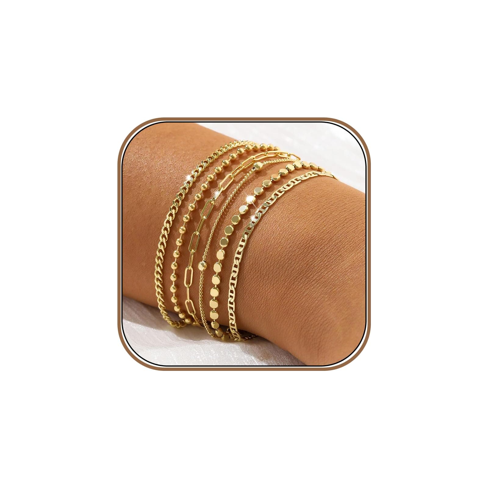 Dainty Gold Bracelets for Women - Waterproof Stackable Gold Bracelet Stack Set - Perfect for Stylish Women