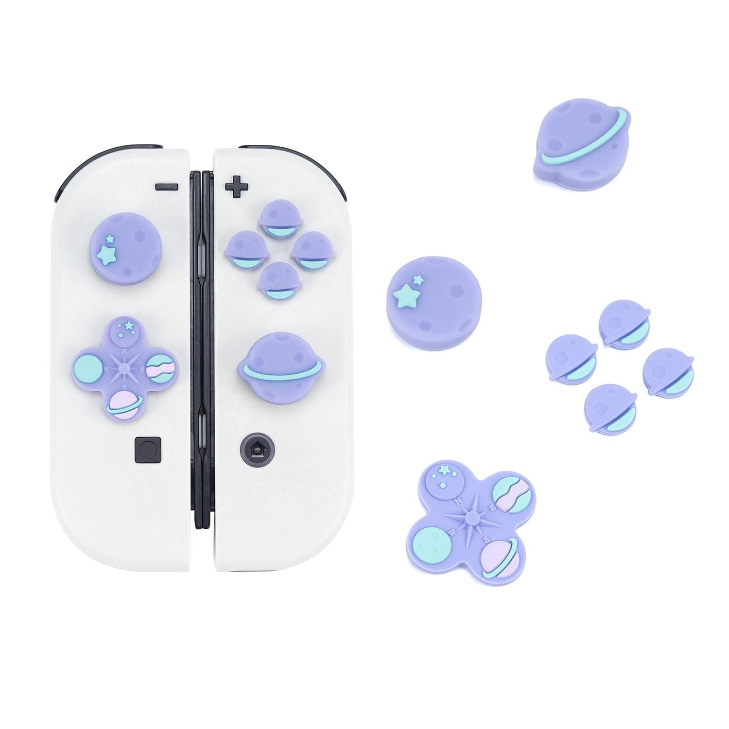 Cute Cross D-Pad Button Caps Silicone Thumb Grips Set, ABXY Key Buttons Sticker Joystick Cover Caps Compatible with Nintendo Switch/OLED - Happy Planet