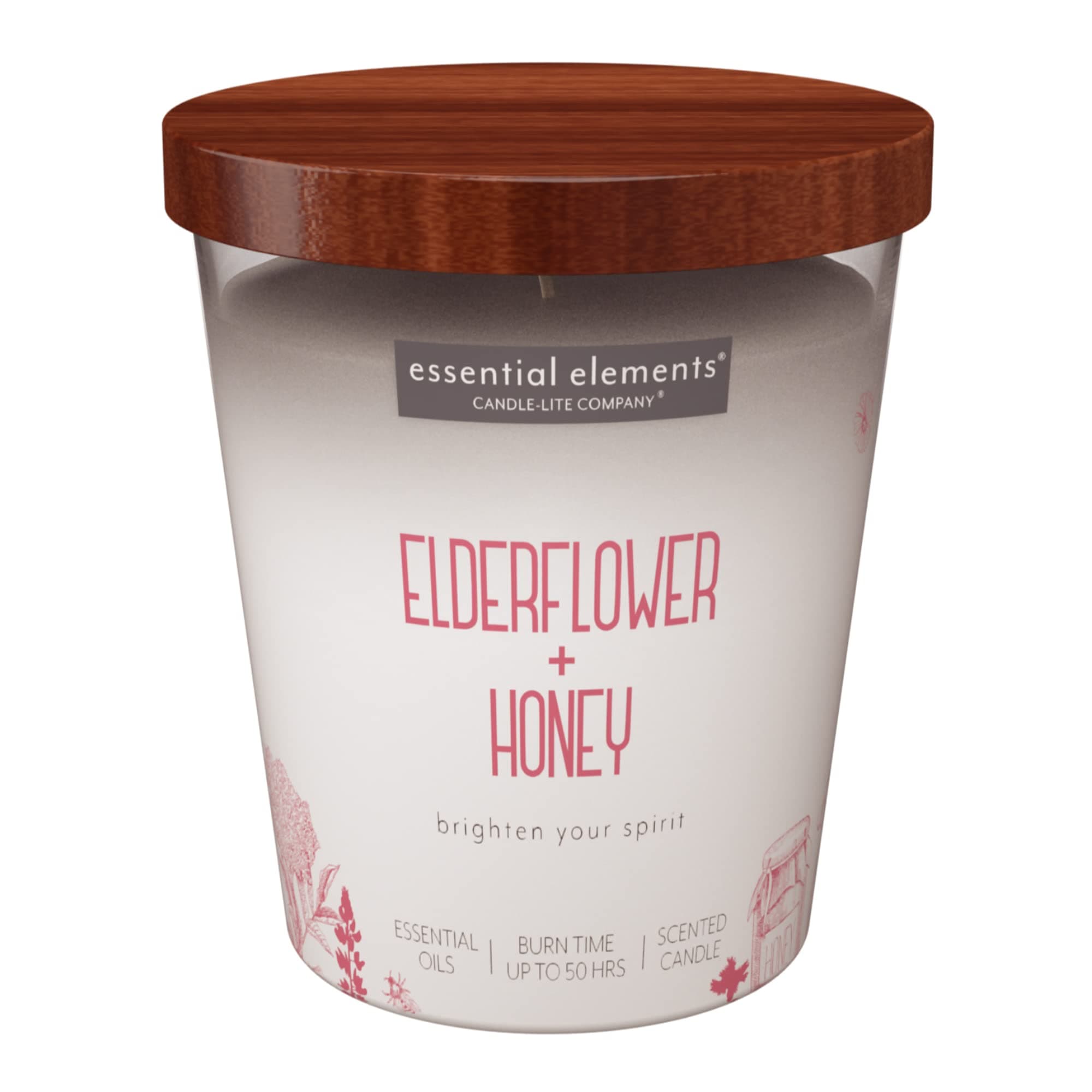 Essential Elements by Candle-lite Scented Candles, Elderflower & Honey Fragrance, One 9 oz. Single-Wick Aromatherapy Candle with 50 Hours of Burn Time, Off-White Color