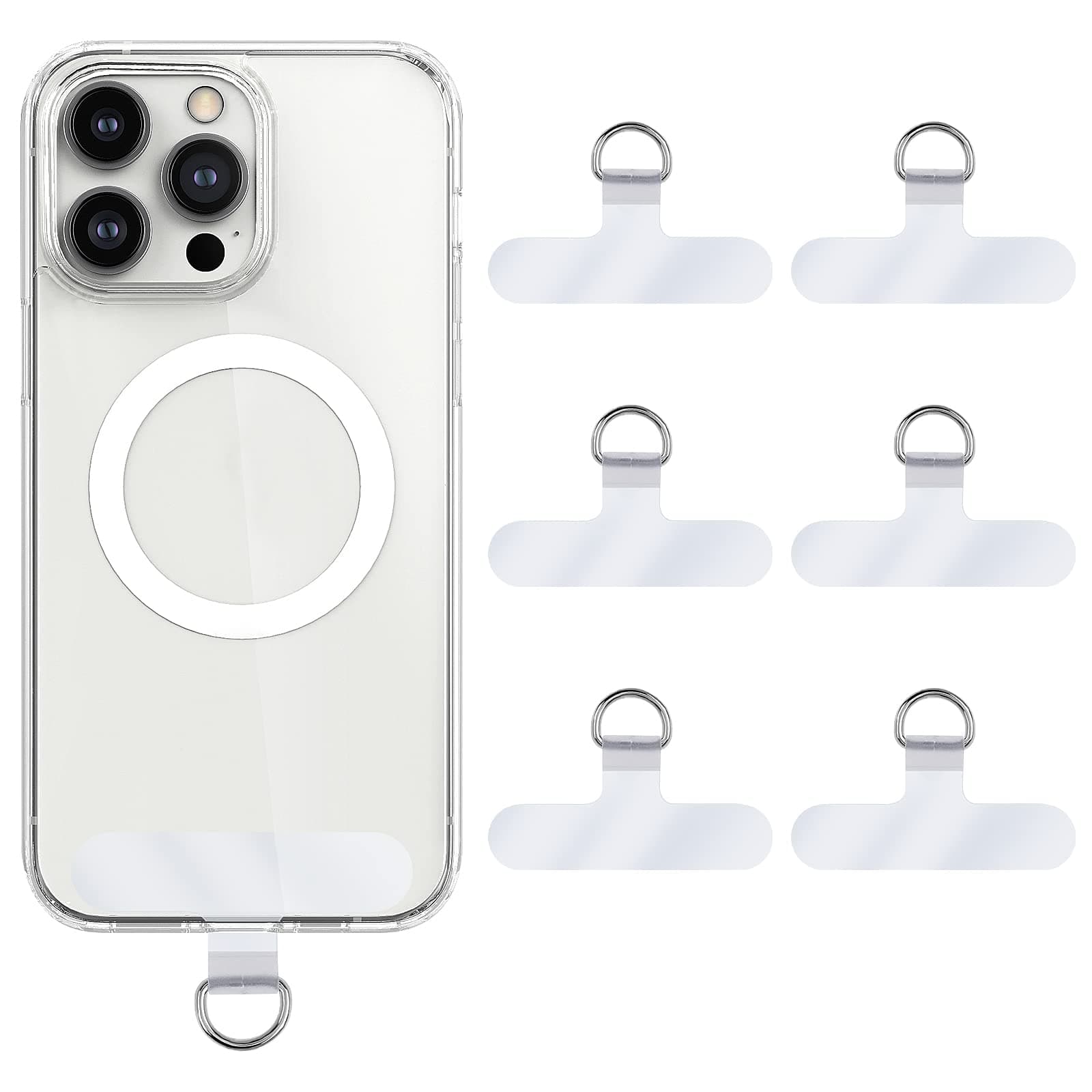 Excefore 6pcs Phone Tether Tab, PVC Phone Strap Tether Tabs Multifunctional Phone Lanyard Patch Pad Phone Tether Tab Thin for Most Smartphones Mobile Phones(white)