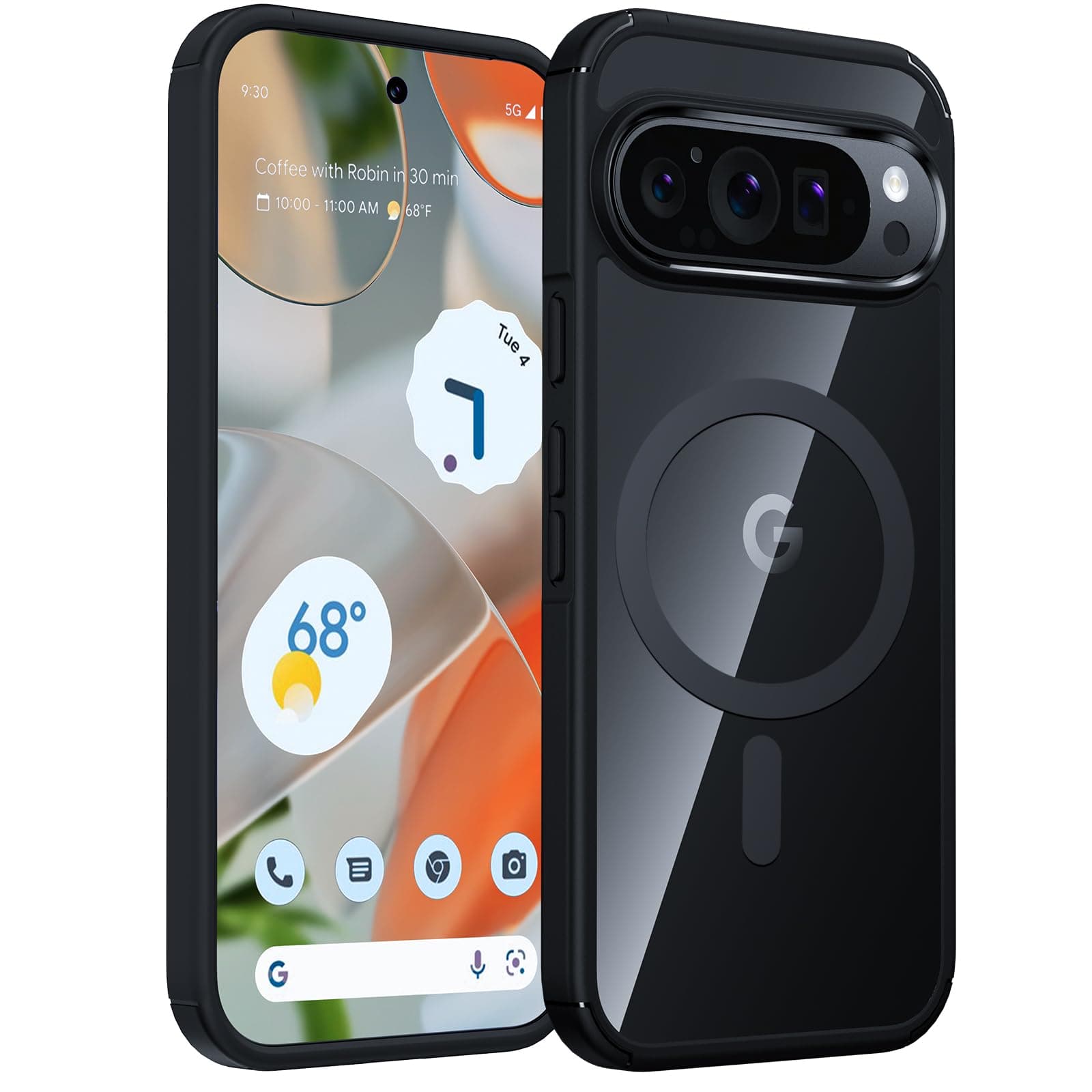 TAURI for Google Pixel 9 Case/Pixel 9 Pro Case, Compatible with Magsafe, Military-Grade Protection, Yellowing Resistant, Scratch-Resistant Back, Shockproof Slim Phone Case for Pixel 9/9 Pro, Black