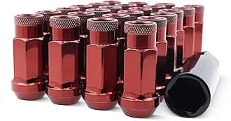EZAccessory 14x1.5 Extended Tuner Lug Nuts 32 Pcs+Key Red Racing Open End for Chevy GMC Avalanch 2500