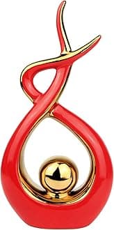 Norrclp Home Decor Modern Abstract Art Ceramic Statue Table Decorations for Dining Room Living Room Office Centerpiece (Red and Gold, Large)