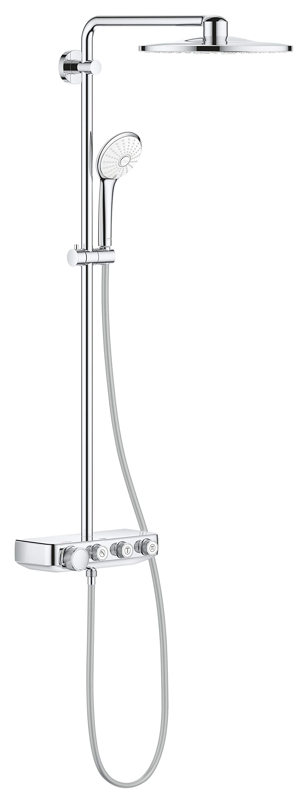 Euphoria SmartControl 310 - Shower System Set with Exposed Cool Touch Thermostat (2 Spray Head Shower 31 cm, 3 Spray Hand Shower 11 cm, Horizontal 45cm Shower Arm, Hose 1.75 m), Chrome, 26507000