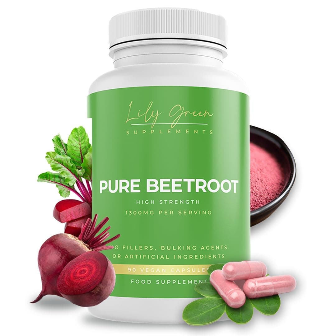Lily Green Pure Beetroot Capsules | 1300mg Per Serving Beetroot Supplement | Nitric Oxide Boost | Rich in Vitamins & Minerals | Non-GMO, No Artificial Additives | 90 Vegan Capsules | Made in UK