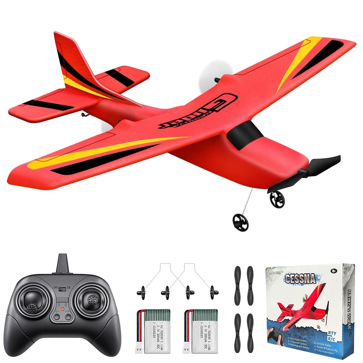 2 Channel RC Airplane, RC Plane Ready to Fly, 2.4GHz Remote Control Airplane, Easy to Fly RC Glider for Kids & Beginners (Red)