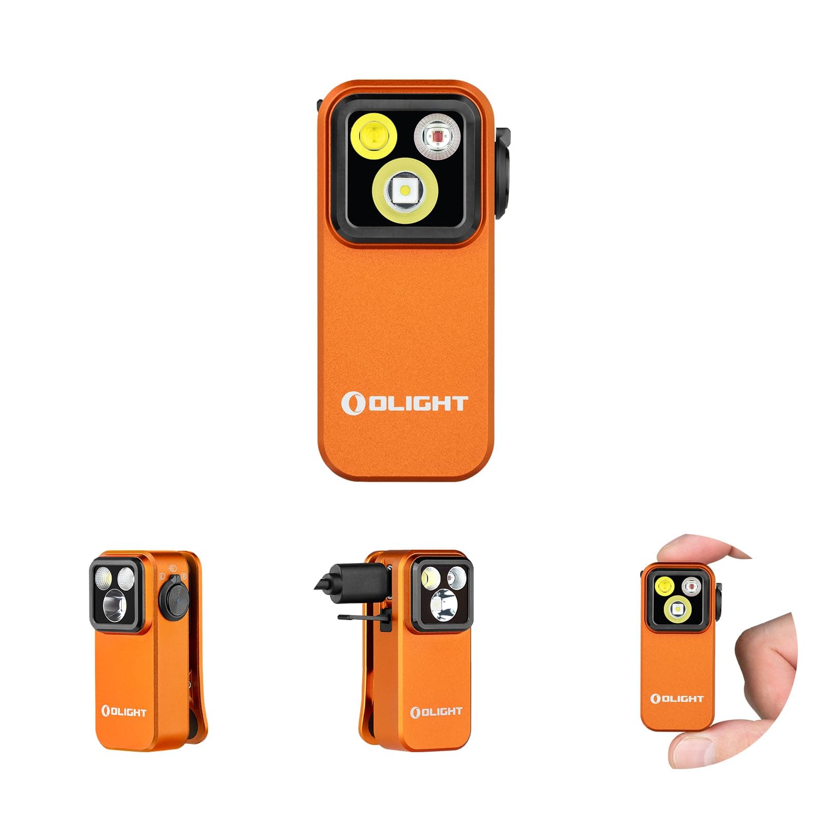 Oclip Pro EDC Flashlight Clip-on Light, Rechargeable 500 Lumens with Three Lighting Solutions Type-C Charging, Magnetic Flash Lights for Signaling, Cycling, Outdoor or Indoor Use(Orange)