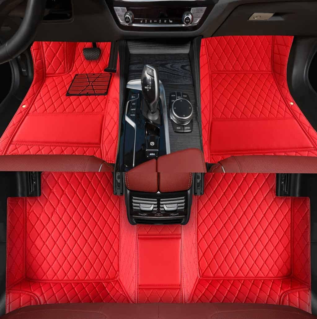 Custom Personalized Floor Mats ,Luxury Full Coverage All Weather Car Floor Mats,Anti-Slip Leather Car Mat Set ,Custom Floor Mat, for 99% of Cars, Trucks & SUV. (Pure red)