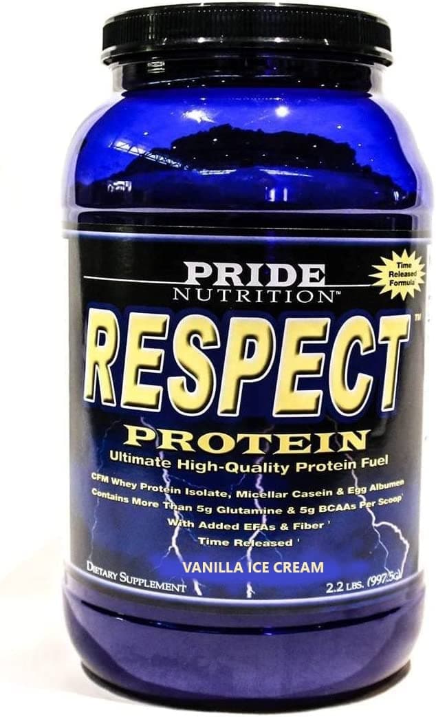 - Pride Nutrition Respect Protein Vanilla Ice Cream Time Released Protein Shake Whey Protein Isolate Micellar Casein Flax Fiber Post Workout Meal Replacement Powder