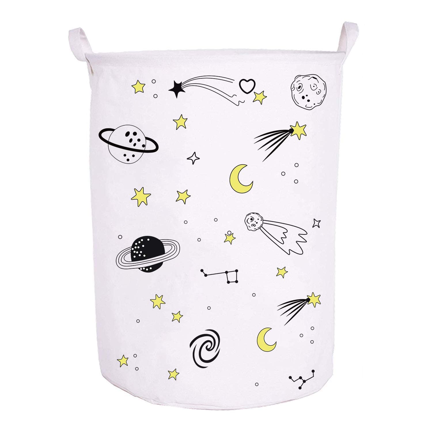 Runtoo 19.7" Large Sized Laundry Hamper Waterproof Foldable Canvas Outer Space Theme Bucket Clothing Laundry Basket with Handles for Storage Bins Kids Room Home Organizer Nursery Storage Baby Hamper