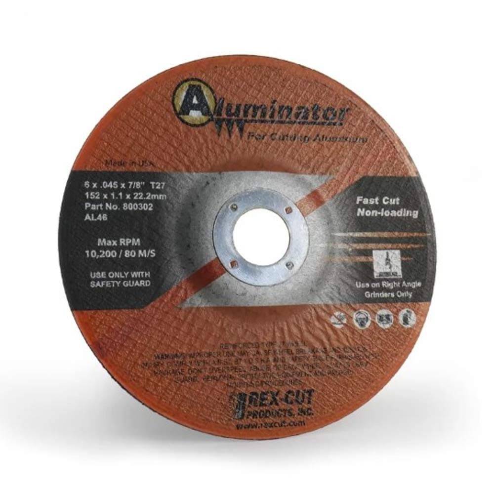 Rex-Cut Abrasives 800202 Type 1 Straight Sided Aluminator Cut-Off Wheel, 5in Dia. x .045 Thick x 7/8 Arbor (Pack of 25)