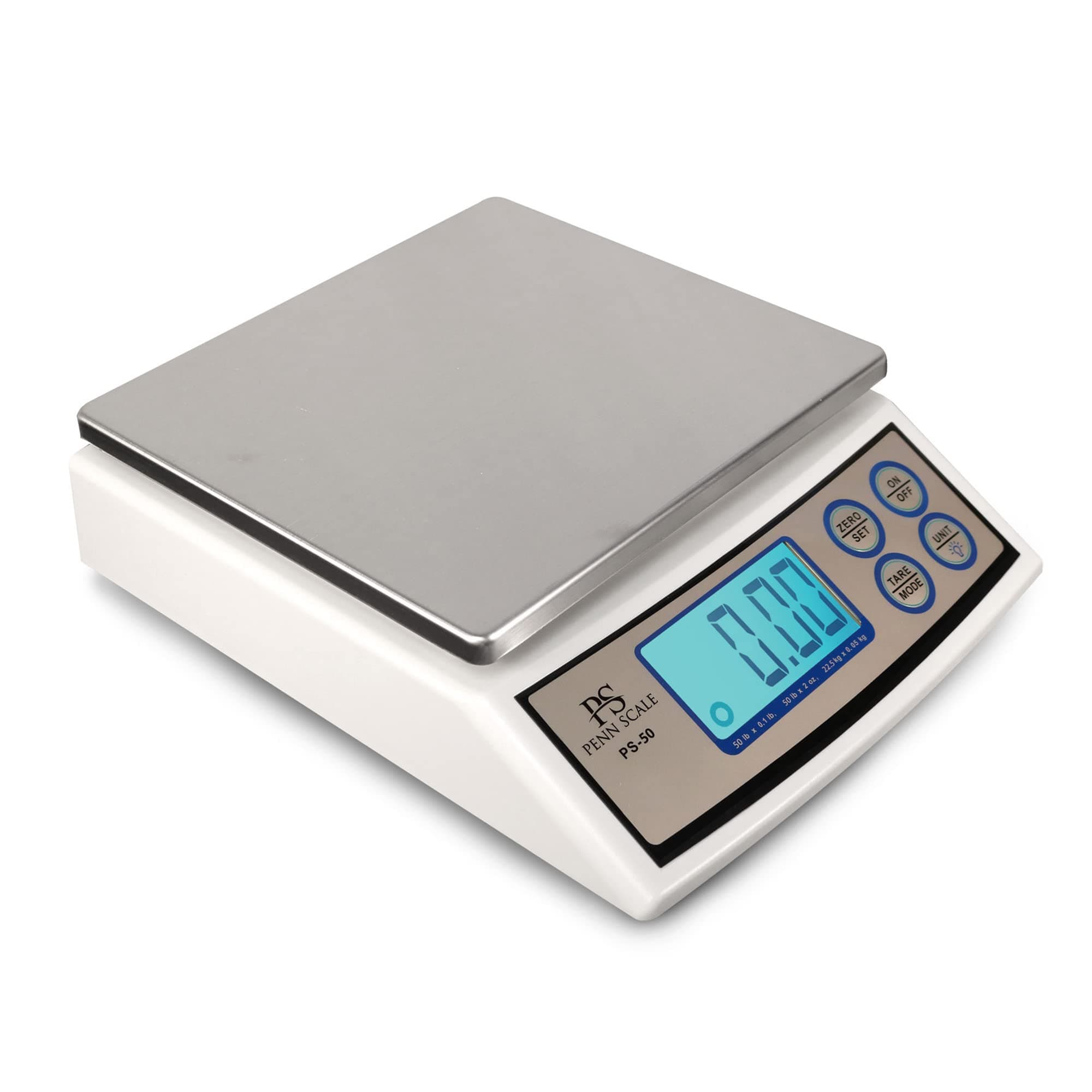 Penn ScalePS-50 Digital Kitchen Portion Scale - USA-Made Digital Kitchen Scale with 50lb Capacity, Removable Stainless Steel Platter, & LCD Display - KG, Lb, & Oz Unit Conversion - 0.1lb Readability