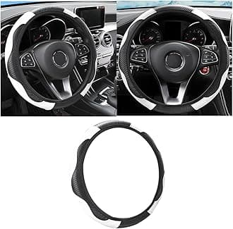 Car Steering Wheel Cover, 15 inch Carbon Fiber Microfiber PU Leather Elastic Steering Wheel Protector for Men Women, Anti-Slip Breathable Car Interior Accessories for Most Cars (Black/White)