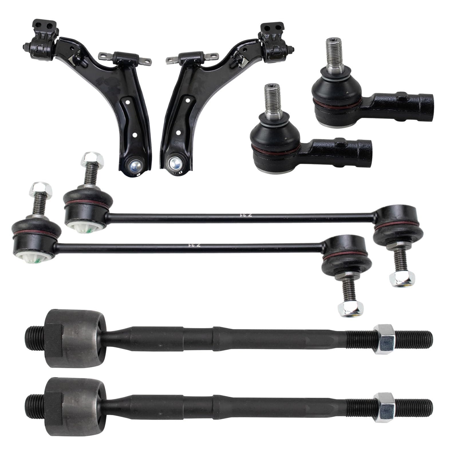 TRQ Front Steering and Suspension Kit Control Arms with Ball Joints Tie Rods Sway Bar Links Compatible with 2013-2015 Chevrolet Spark 2014-2016 Spark EV