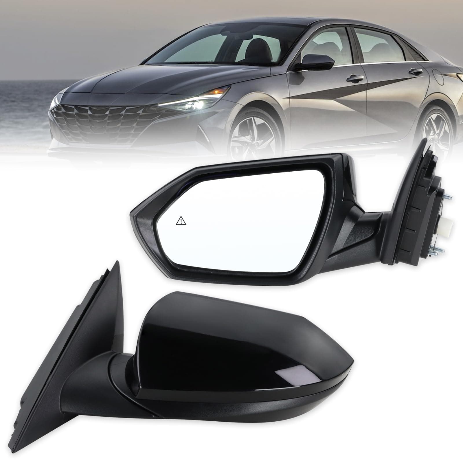 Left Driver Side Mirror Compatible With 2021 2022 2023 2024 2025 Hyundai Elantra With Manual Folding Power Glass Blind Spot Heated Black Replace#87610AB040(7Pins)
