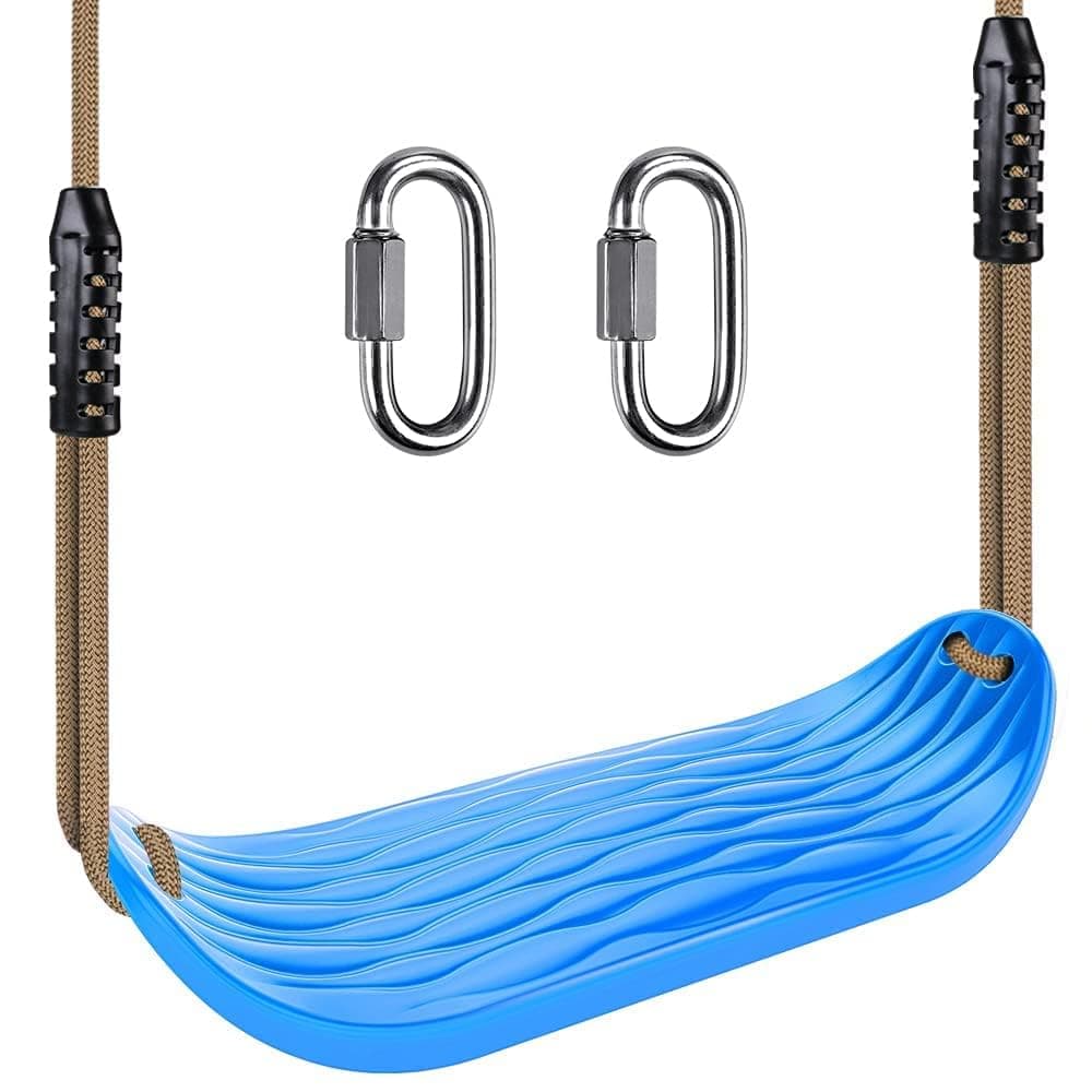 SELEWARE 17.5" X 6.3" Non Slip Plastic Swing Seat, Hanging Tree Swing Seat with Length Adjustable Nylon Rope and Stainless Steel Snap Hook Swing Set for Adult Kid Indoor Outdoor Playground Backyard