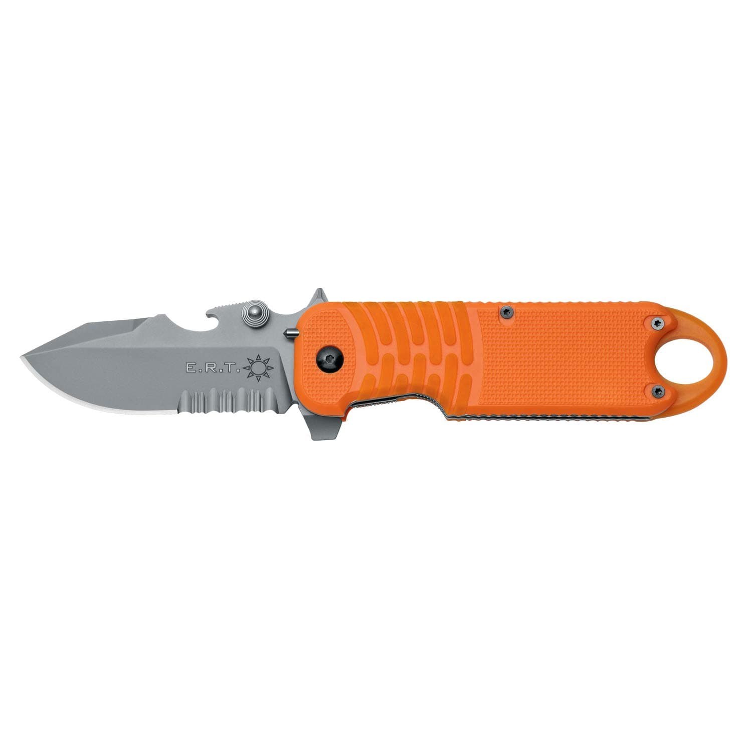 FOX E.R.T. RESCUE KNIFE ORANGE CLIP POINT BLADE SAND BLASTED SERRATED