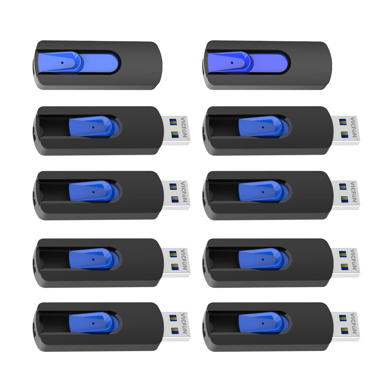 VICFUN 10 Pack 64GB USB Flash Drives USB 2.0 Flash Drive Slide Retractable USB Memory Stick 64GB, Blue