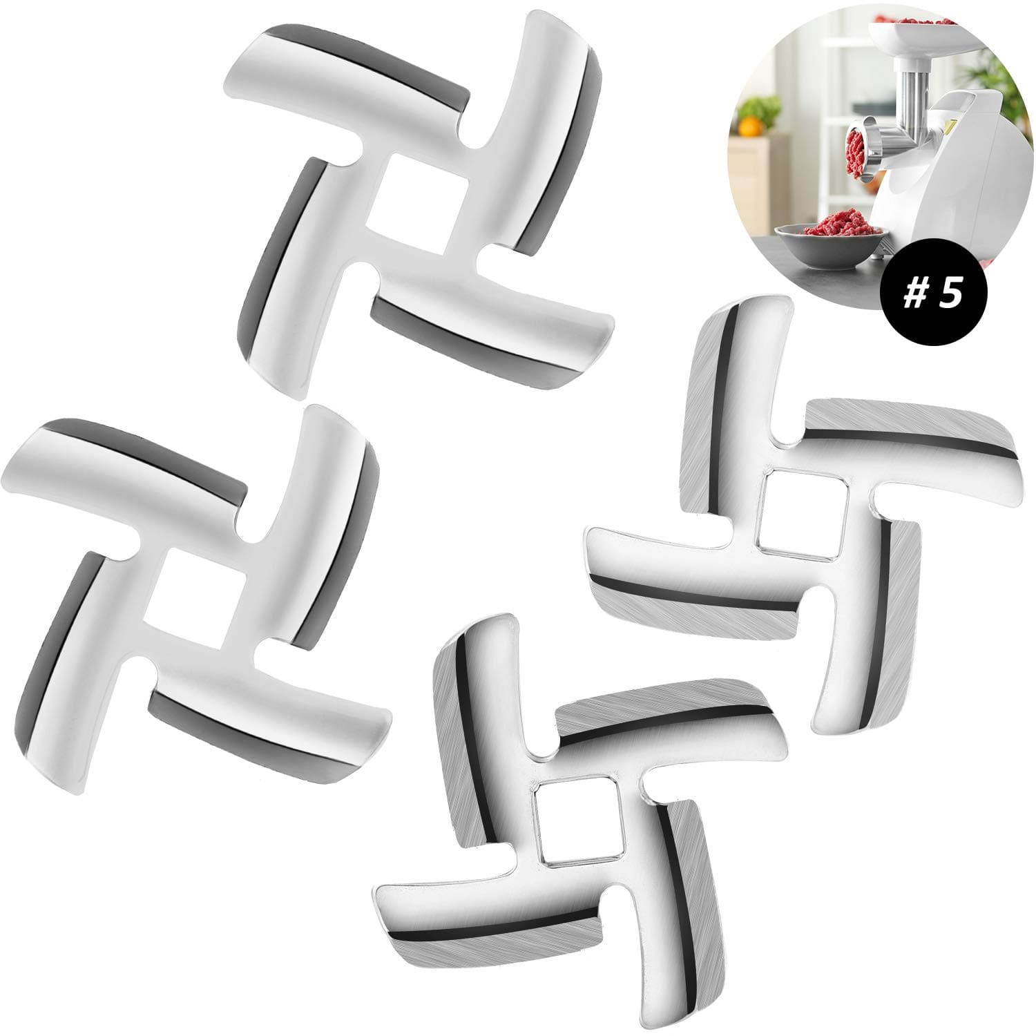Mudder 4 Pack Meat Grinder Blade Size 5 Meat Grinder Parts Food Grinding Blade Stainless Steel Knife Cutter Replacement for Size 5 Stand Mixers Accessories