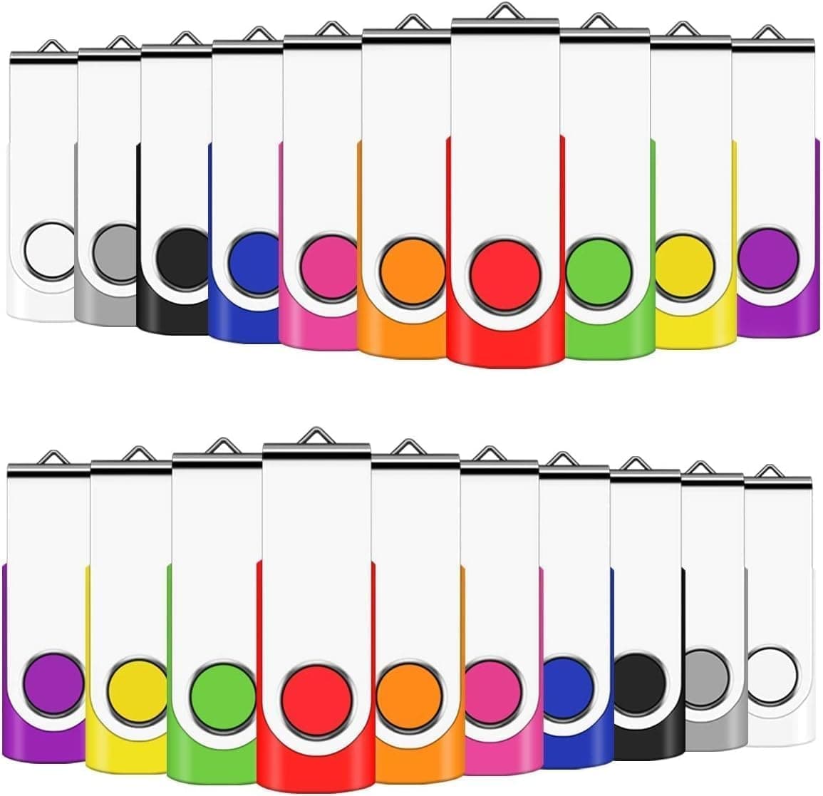 EASTBULL 1GB Memory Stick 50 Pack USB 2.0 Flash Drives Bulk USB Sticks Swivel Thumb Drive Pen Drive (1GB 10-Multicolor)