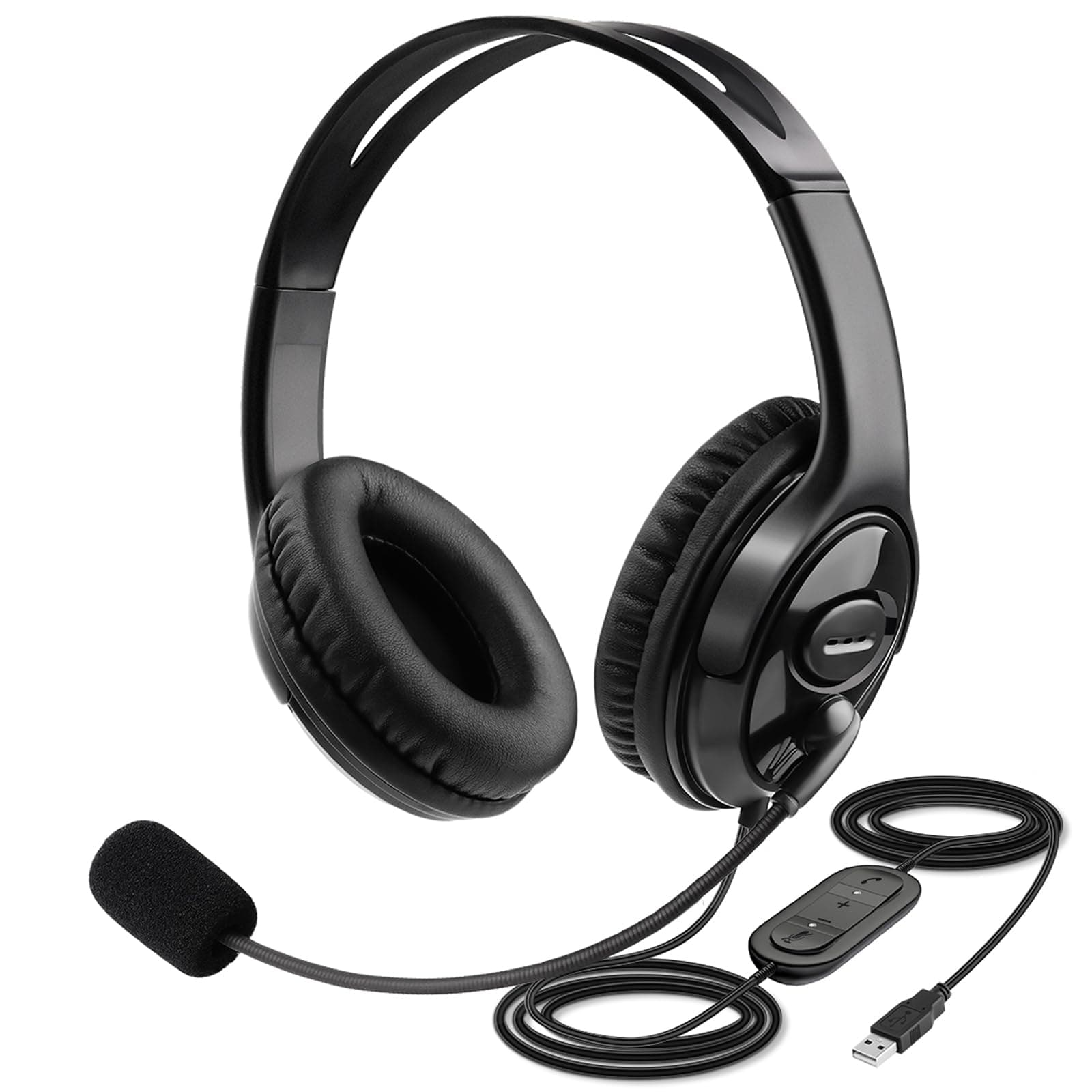 MKJUSB Telephone Headset with Microphone Computer Gaming Headset Noise Cancelling for Skype, Voice Chat, Online Learning etc White