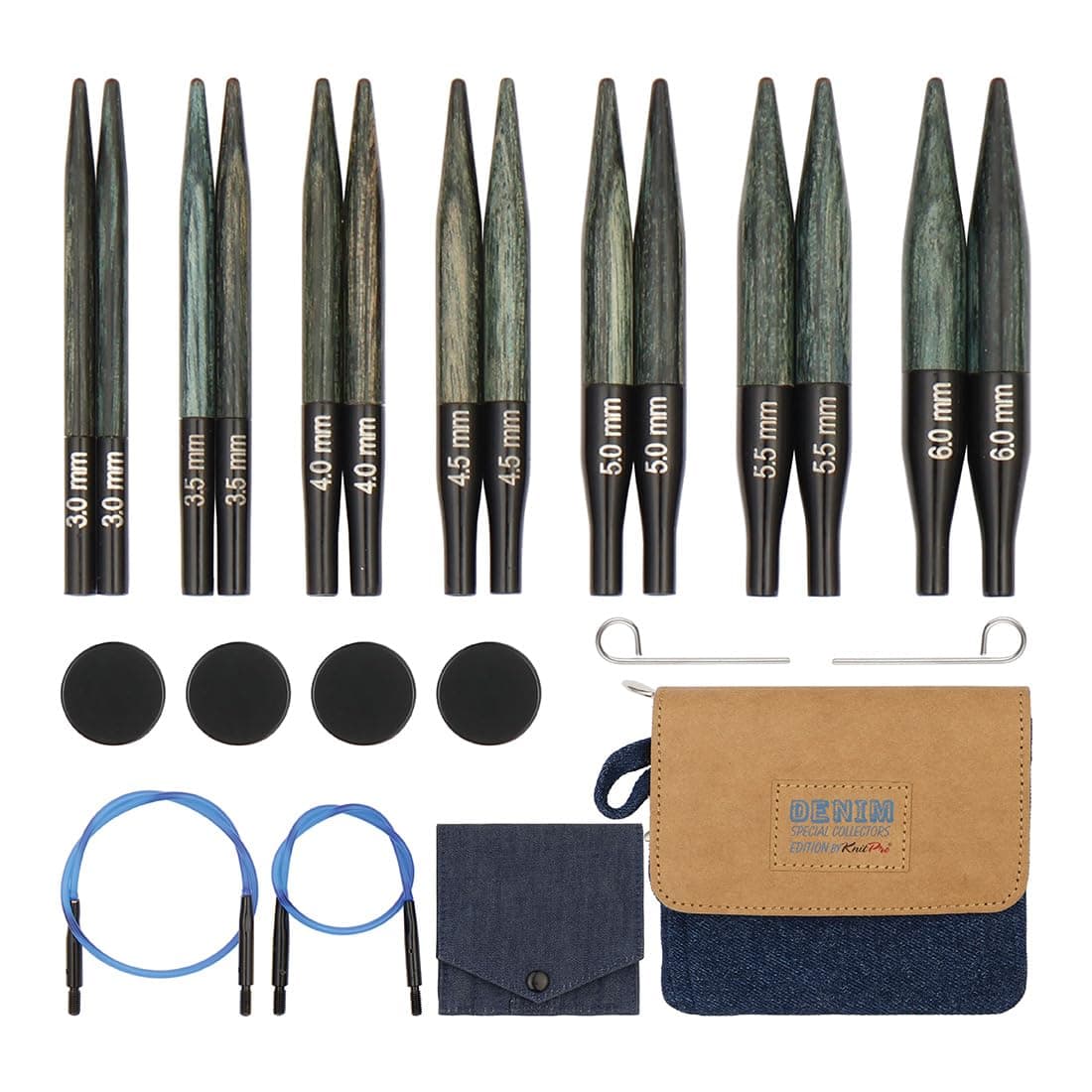 KnitPro Interchangeable Needle Set Mini Wood Indigo - 1 Set,Blue/Fold,3,00 mm - 6,00 mm