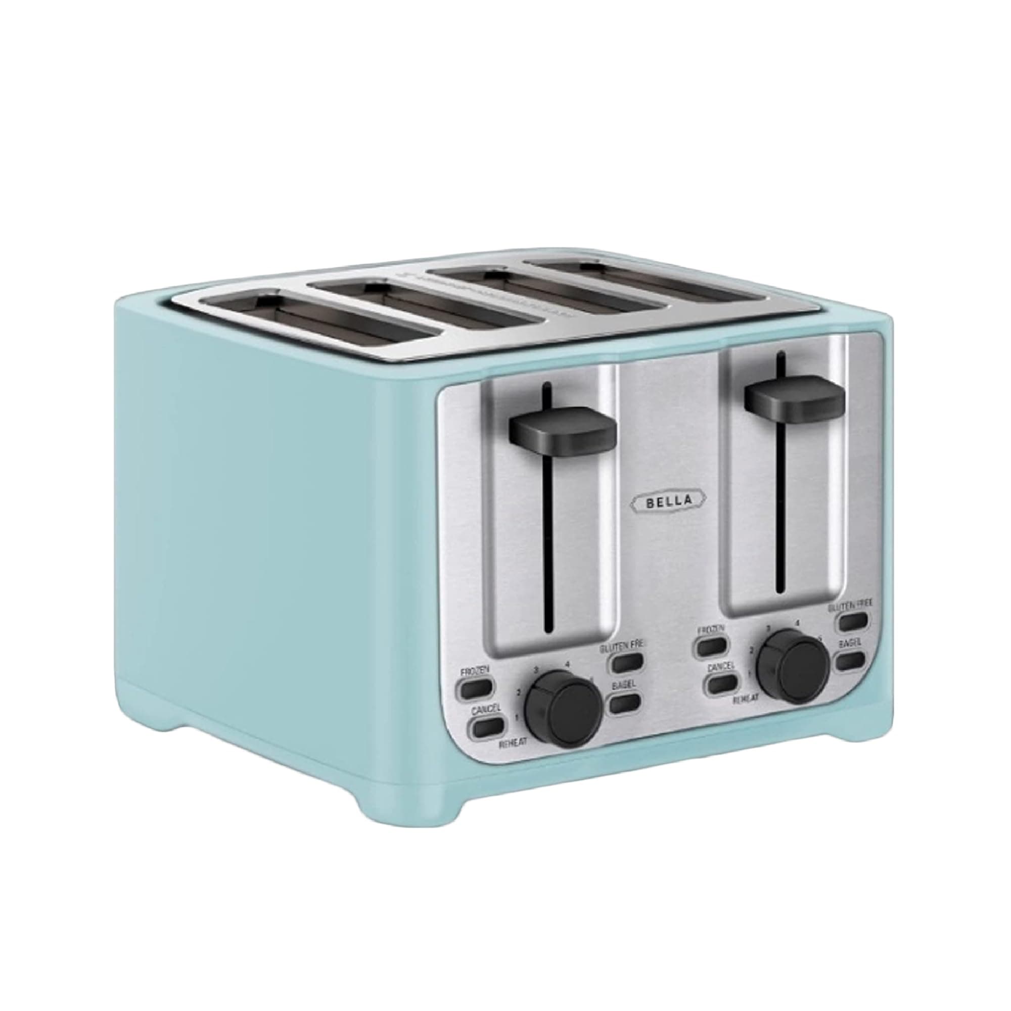 4 Slice Toaster with Auto Shut Off - Extra Wide Slots & Removable Crumb Tray and Cancel, Defrost & Reheat Function - Toast Bread & Bagel, Stainless Steel and Aqua