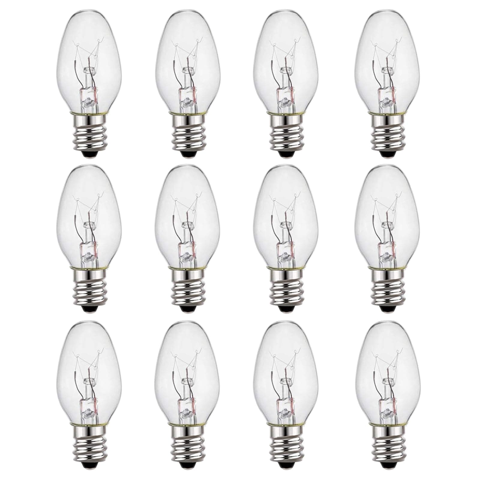 C7 Night Light Bulb 4 Watt,E12 Candelabra Base,15 Lumens,Small Light Bulb,Night Light Replacement Bulbs,Clear, Soft White - 12 Pack