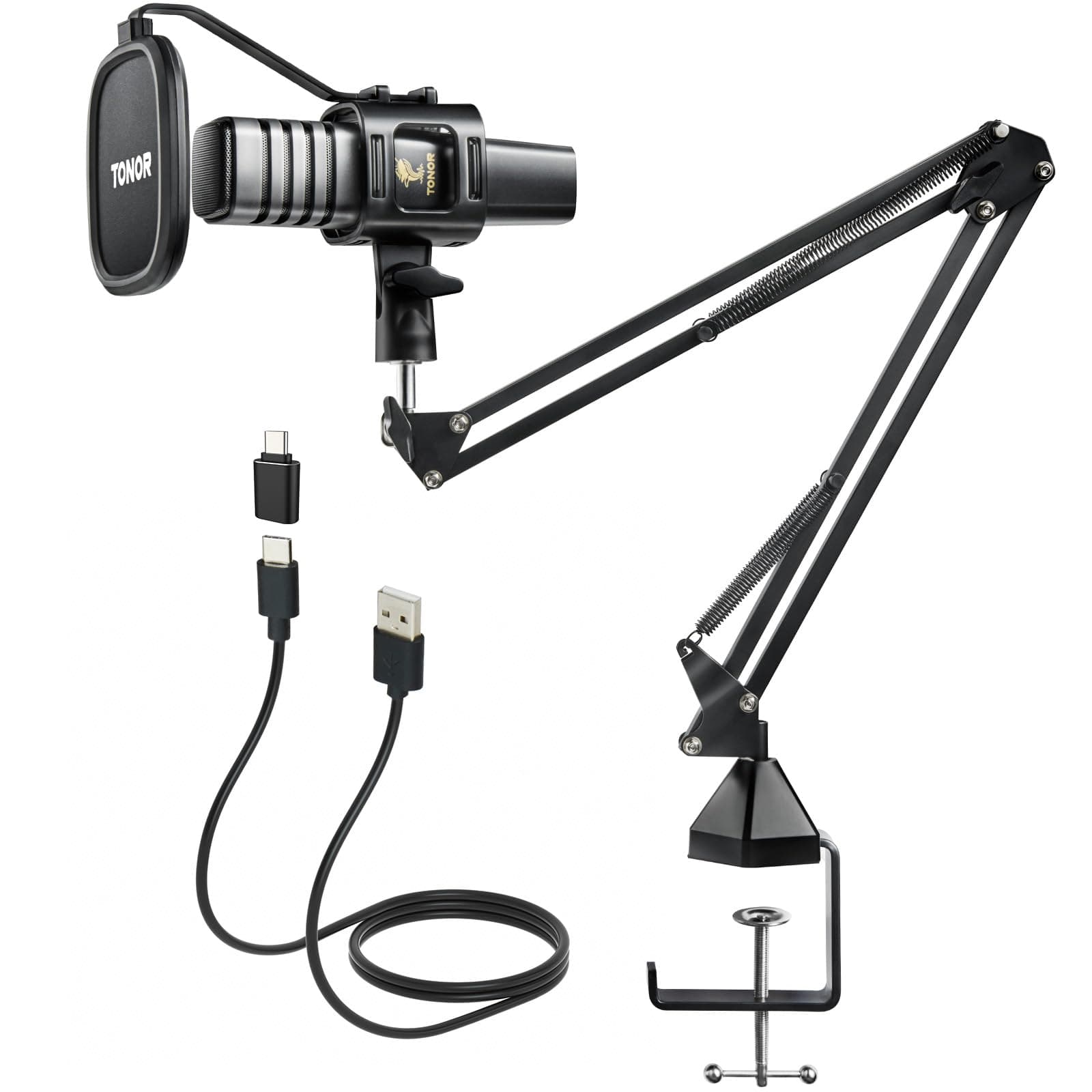 TONOR USB Microphone Kit, PC Podcast Recording Cardioid Condenser Computer Mic Set for Gaming, Streaming, Singing, Voice Over, YouTube, Studio Mic Bundle with Adjustable Arm Stand, TC30+