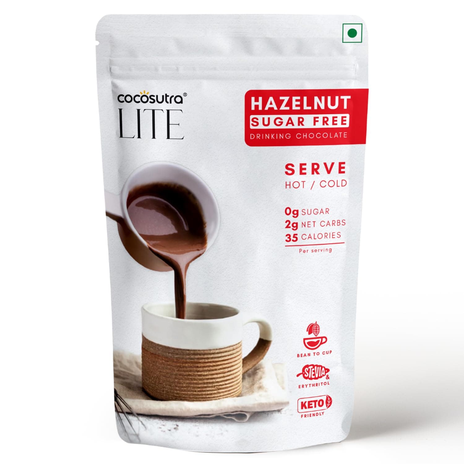 Sugar Free Hazelnut Drinking Chocolate Mix | Zero Sugar, Low Carb, Low Calorie | Stevia & Erythritol Based | Hot or Cold | 200 g