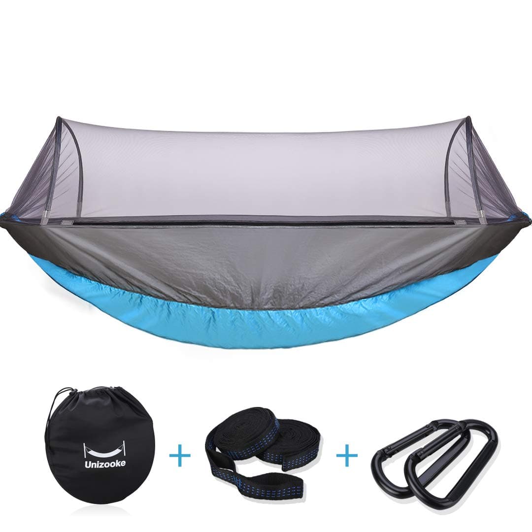 Single & Double Hammock with Mosquito Net, Portable Double Camping Adjustable Hammocks, Lightweight for Hiking, Travel, Backpacking, Beach, Yard Gear with Tree Strap