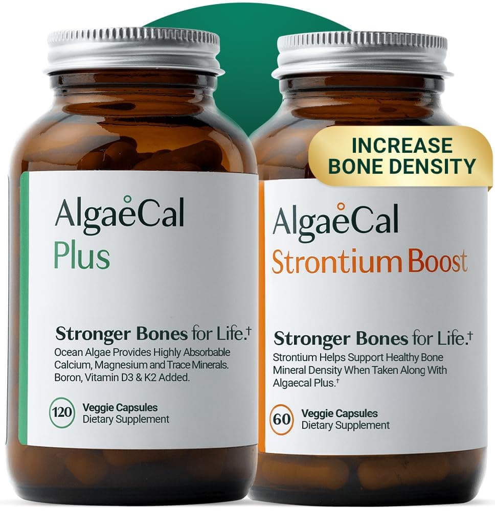 AlgaeCal - Bone Builder Pack for Bone Density Increase, Clinically Supported Plant Based Calcium Supplement & Strontium, Vitamins K2 (100mg), D3 (1600 IU), Magnesium & 16 Essential nutrients