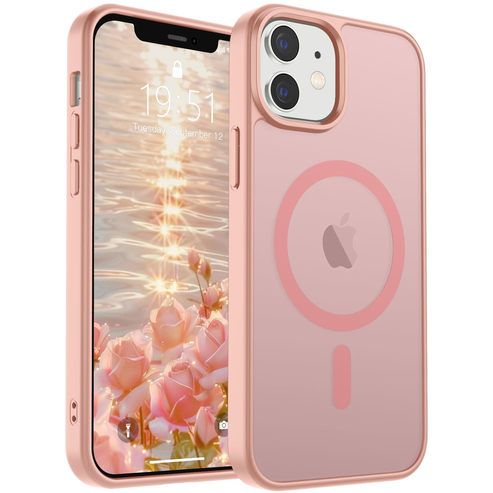 SUPFINE Magnetic for iPhone 12 Case/iPhone 12 Pro Case (Compatible with MagSafe) (Military Grade Drop Protection) Slim Translucent Matte Shockproof with Anti-Fingerprint Phone Case,Pink