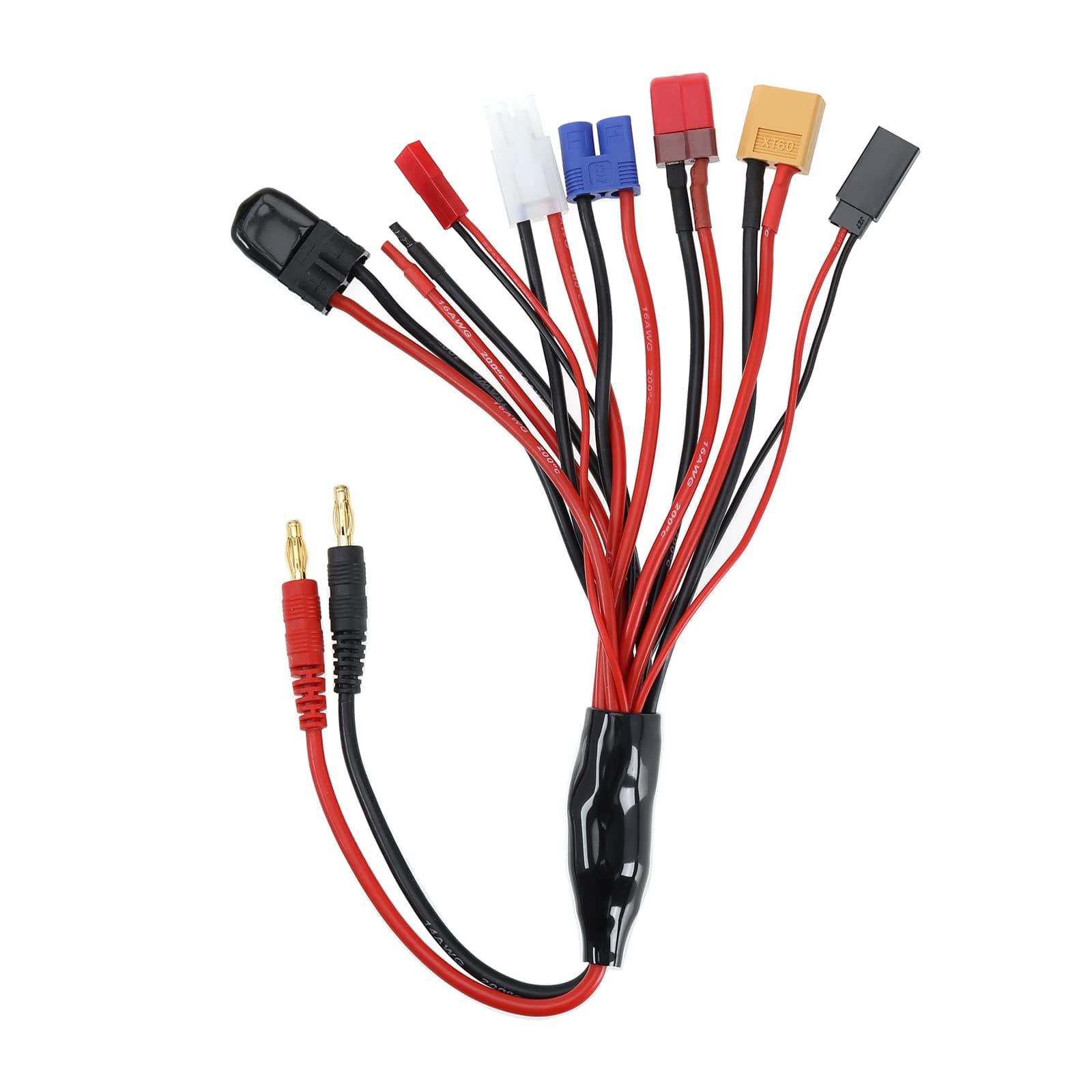 Micro Traders 8 in 1 Charger Adapter Connector Splitter Cable RC Battery Multi Charger to 4.0mm Banana Plug for TRX DIY Bare Wire JST T Plug XT60 EC3 FUTABA TA-Miya