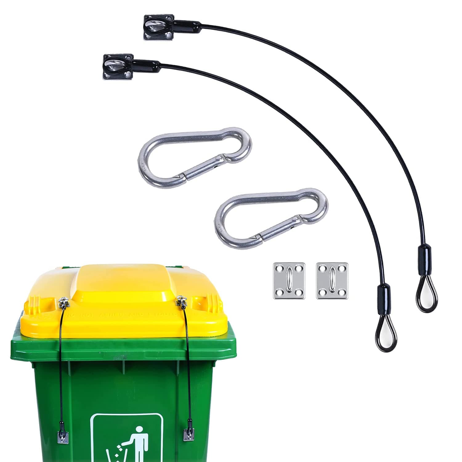 ZWIN 2PCS Black Garbage Trash Can Locks with Wire, Metal Garbage Can Lid Lock Strap for Any Size Trash Can
