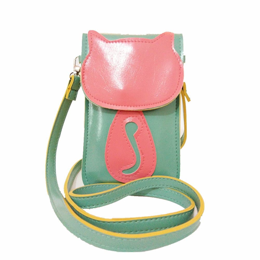 PU Leather Cute 3D Cat 2 Layers 5.5-Inch Cellphone Pouch with Touch Screen