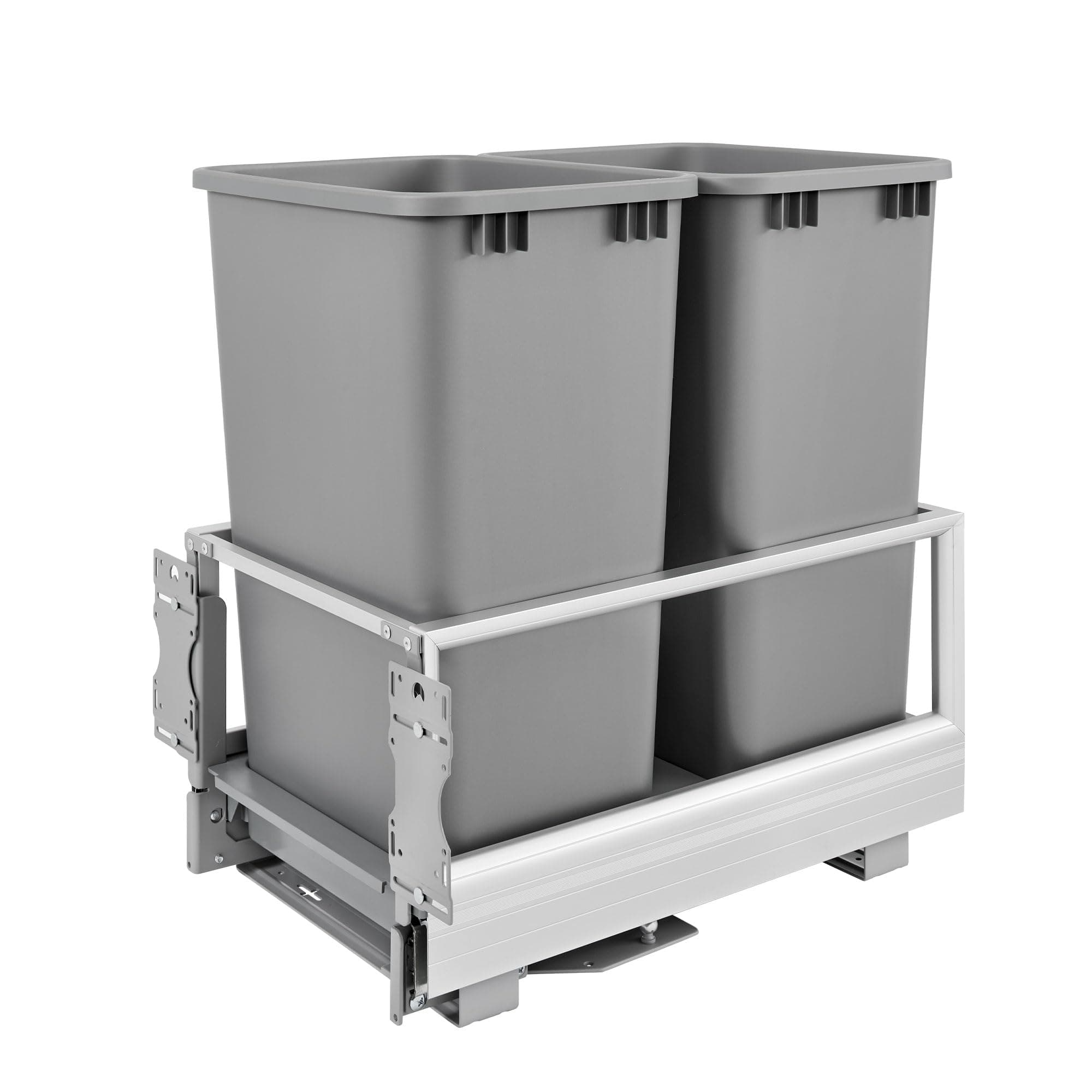 Double 50 Quart Pullout Waste Container, Aluminum, Silver