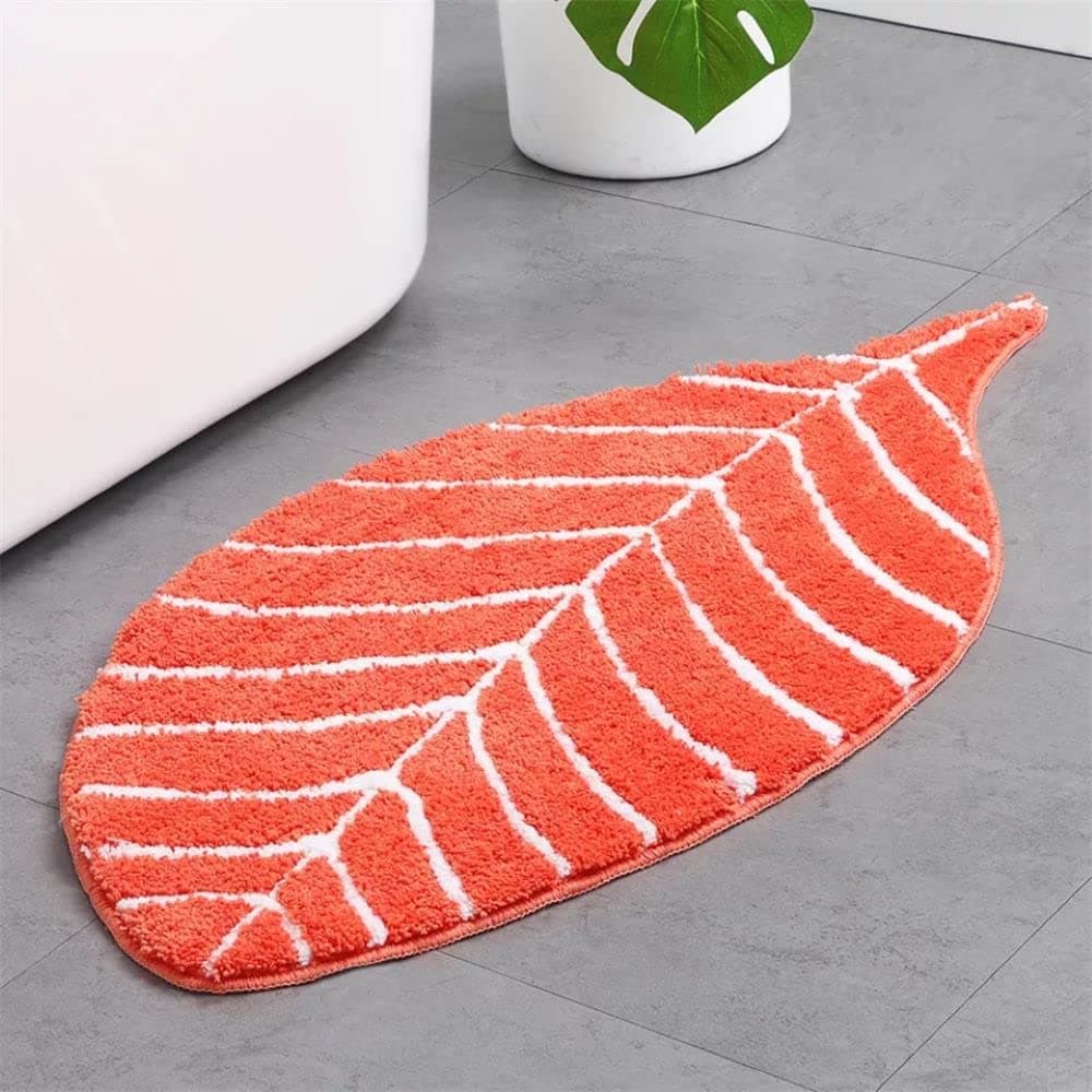Eden Living Leaf Shape Door Mat Runner/Rugs Leaf Shape Living Room Carpet,Bathroom Mat, Anti-Watering Door Mat, Kitchen Mat Machine Washed (Orange)